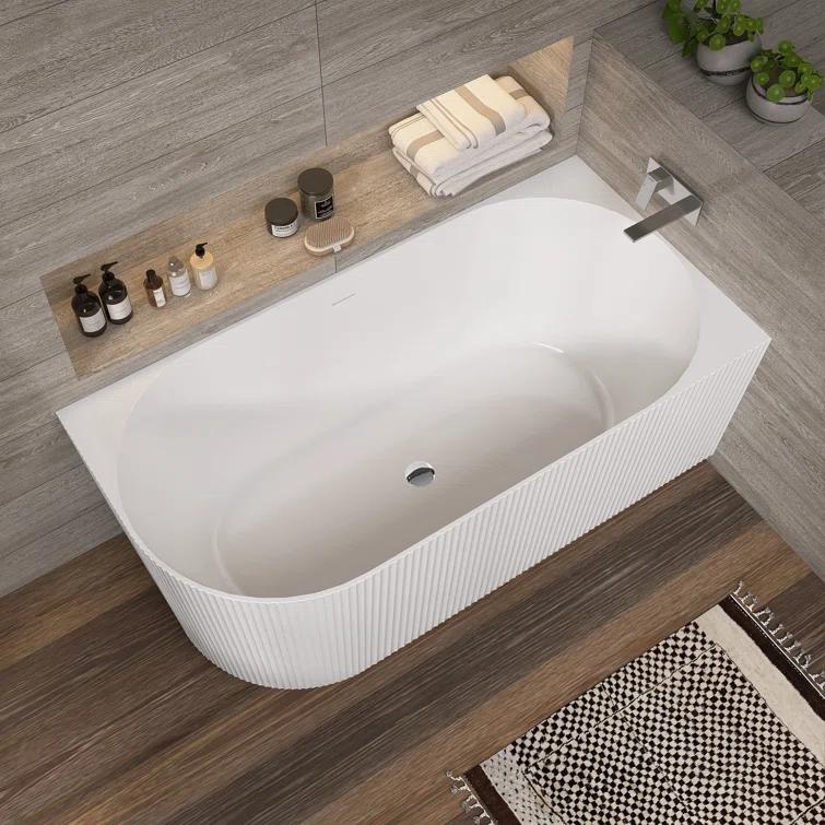 ZEAFIVE WZ48-GW59-R 59" X 30" Freestanding Corner Soaking Acrylic Bathtub