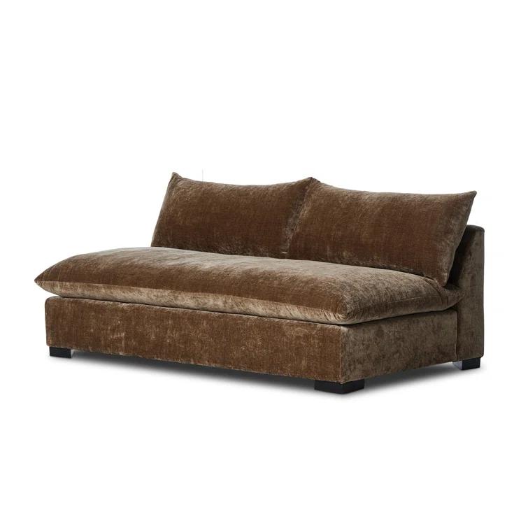 Ashby Oatmeal Armless Sofa with Espresso Wood Base