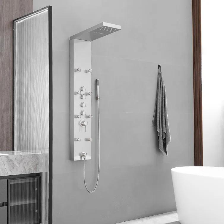 VIBRANTBATH 8-Jet Rainfall Shower Tower Shower Panel System With Rainfall Waterfall Shower Head And Shower Hand In Brushed Nickel YTP33-N