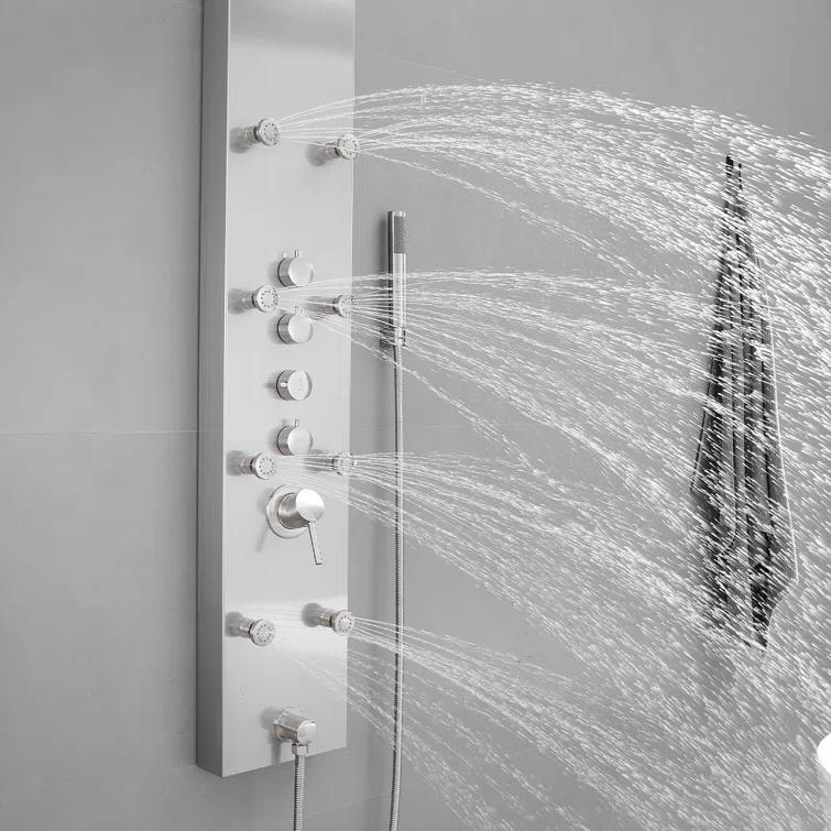 VIBRANTBATH 8-Jet Rainfall Shower Tower Shower Panel System With Rainfall Waterfall Shower Head And Shower Hand In Brushed Nickel YTP33-N