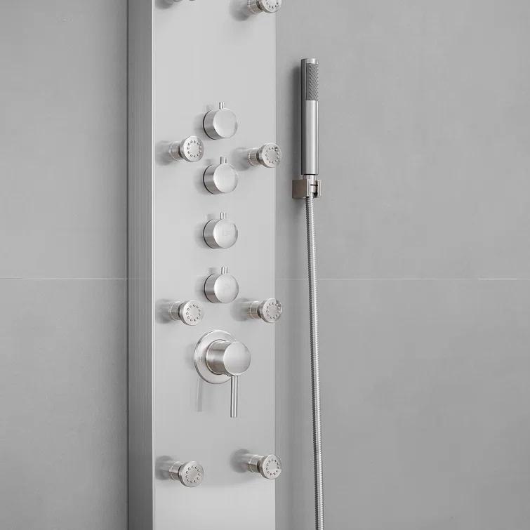 VIBRANTBATH 8-Jet Rainfall Shower Tower Shower Panel System With Rainfall Waterfall Shower Head And Shower Hand In Brushed Nickel YTP33-N