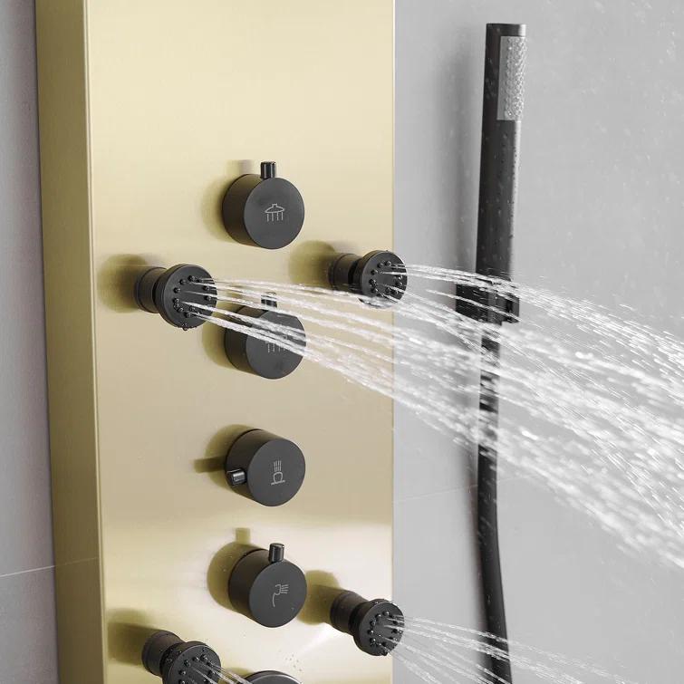 VIBRANTBATH 8-Jet Rainfall Shower Tower Shower Panel System With Rainfall Waterfall Shower Head And Shower Hand In Brushed Nickel YTP33-BGK