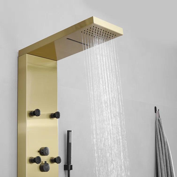 VIBRANTBATH 8-Jet Rainfall Shower Tower Shower Panel System With Rainfall Waterfall Shower Head And Shower Hand In Brushed Nickel YTP33-BGK