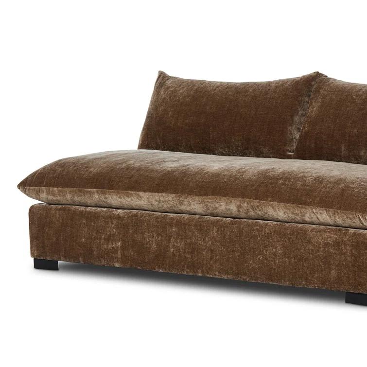 Ashby Oatmeal Armless Sofa with Espresso Wood Base