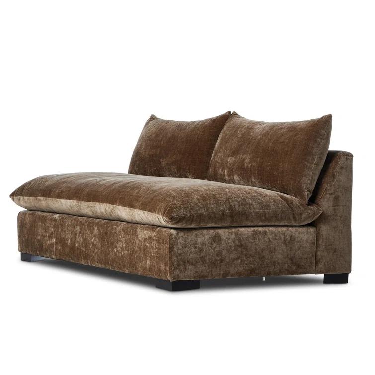 Ashby Oatmeal Armless Sofa with Espresso Wood Base