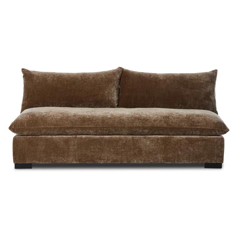 Ashby Oatmeal Armless Sofa with Espresso Wood Base
