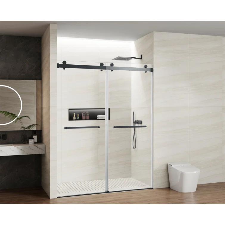 56-60 In. X 76 In Double Sliding Shower Door, 5/16 In Clear Tempered Glass Easy-Clean Coating Chrome