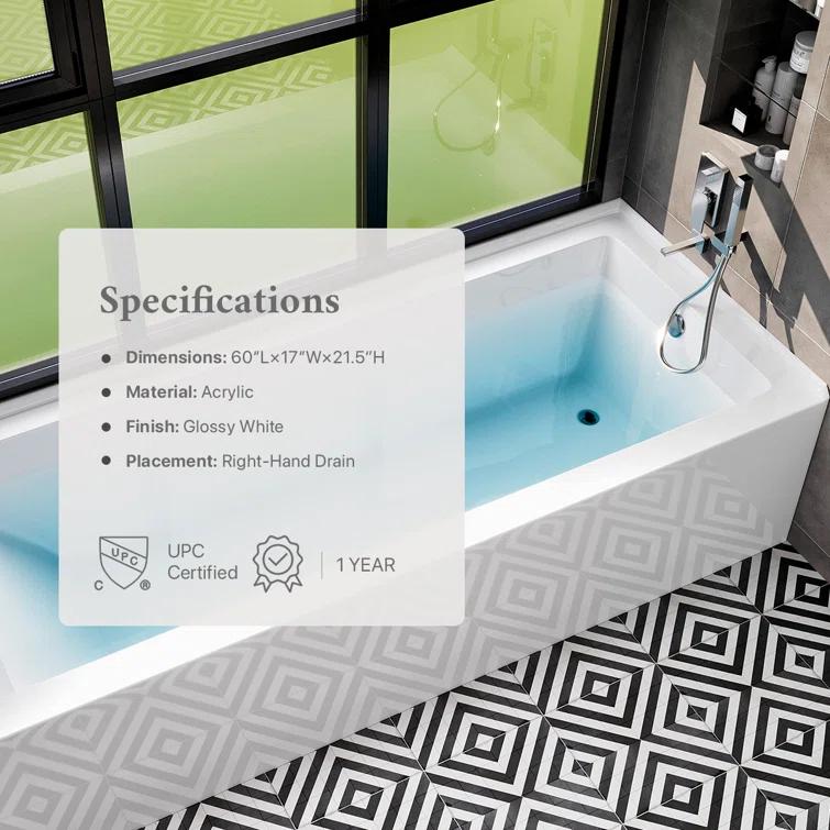 Nova 60'' x 32'' Alcove / Tile In Soaking Acrylic Bathtub
