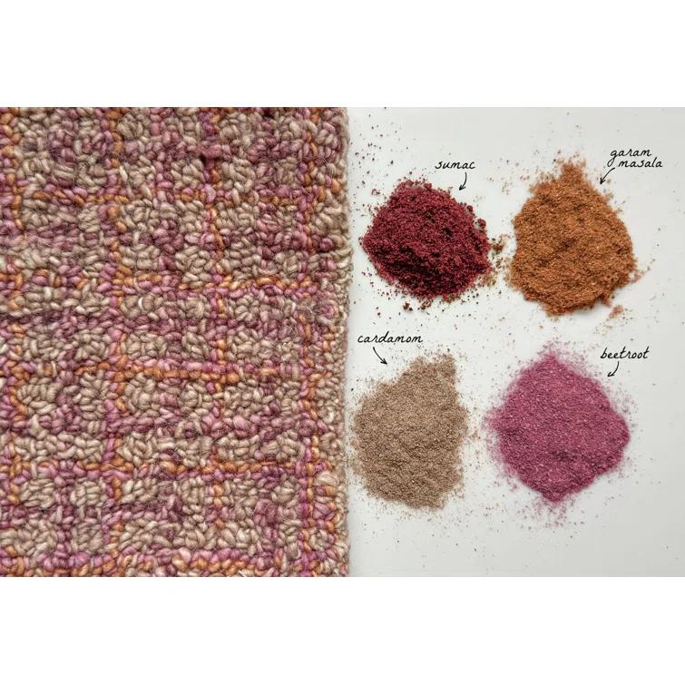 Bryn Hand-Tufted Loop Pile Wool Tweedy Plaid Textured Solid Area Rug Spice Orange Rose Burgundy Tan