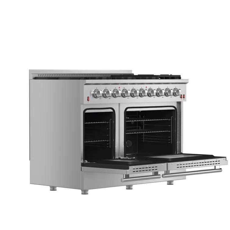 Galiano 48-inch Gas Range Stainless Steel, 8 Burners, 107,000 BTU, Griddle, Double Ovens