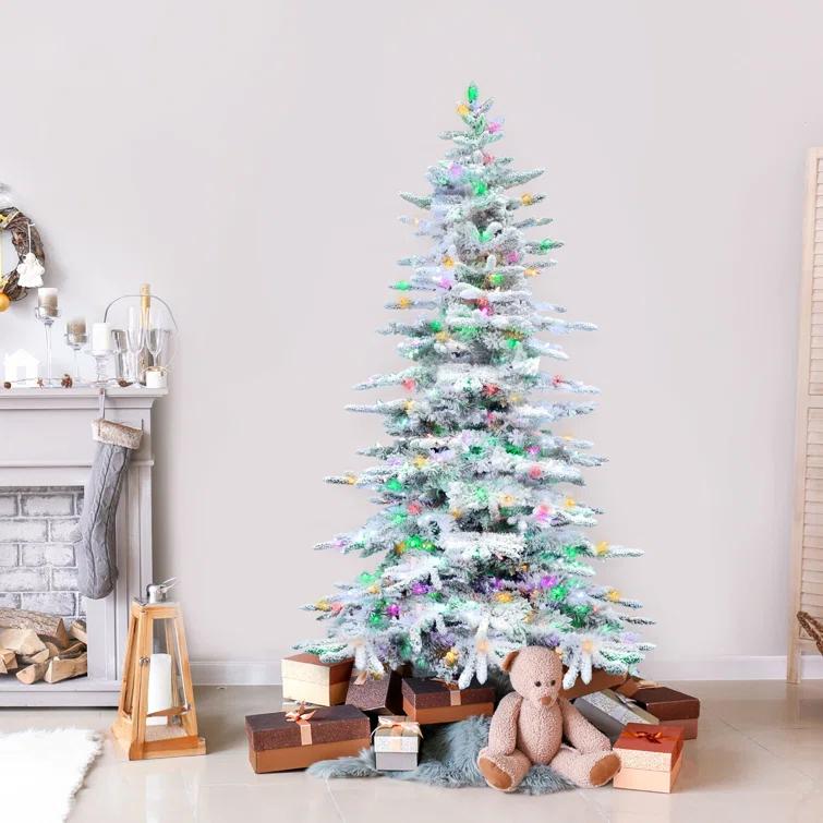 Fraser Hill Farm Flocked Mountain Pine Christmas Tree with LED Lights
