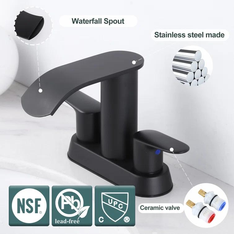 4-inch Centerset Double Handle Waterfall Bathroom Sink Faucet with Pop-up Drain Kit