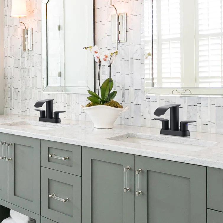 4-inch Centerset Double Handle Waterfall Bathroom Sink Faucet with Pop-up Drain Kit