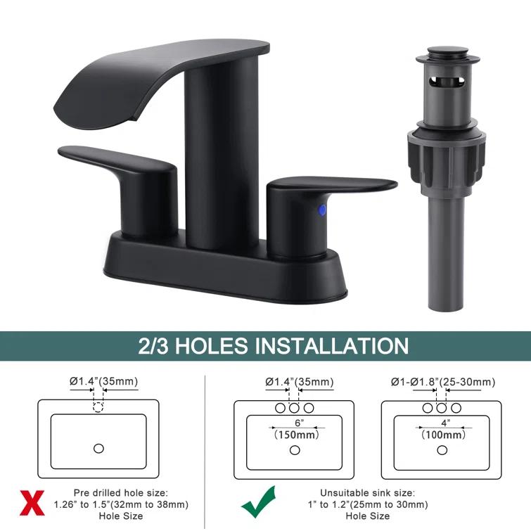 4-inch Centerset Double Handle Waterfall Bathroom Sink Faucet with Pop-up Drain Kit