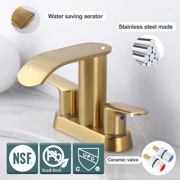4-inch Centerset Double Handle Waterfall Bathroom Sink Faucet with Pop-up Drain Kit