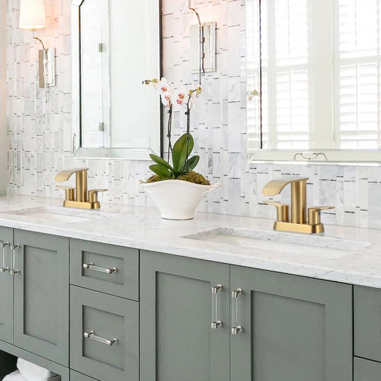 4-inch Centerset Double Handle Waterfall Bathroom Sink Faucet with Pop-up Drain Kit