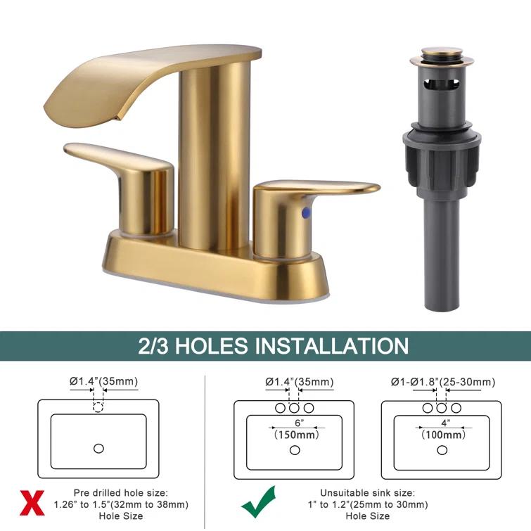4-inch Centerset Double Handle Waterfall Bathroom Sink Faucet with Pop-up Drain Kit
