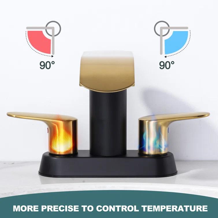 Aleasha 4-inch Centerset Double Handle Waterfall Bathroom Sink Faucet with Pop-up Drain Kit AL-2C69GB