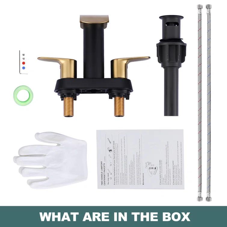 Aleasha 4-inch Centerset Double Handle Waterfall Bathroom Sink Faucet with Pop-up Drain Kit AL-2C69GB