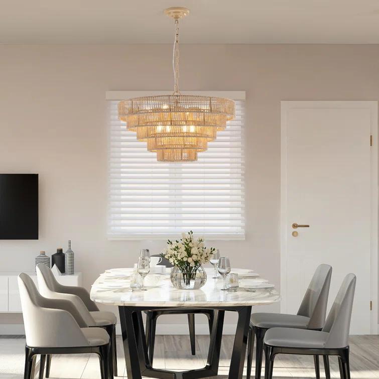 HLILish Bohemian Style Woven Pendant Light 23.6 Inch Rattan Ligh Large Rattan Pendant Light With 5-Tier Rattan Chandelier--Wood