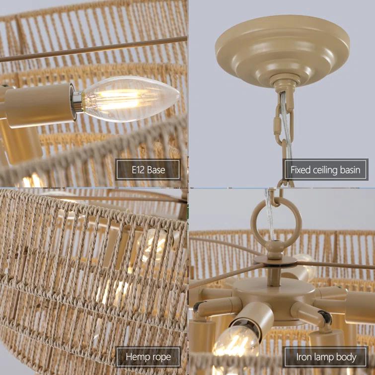 HLILish Bohemian Style Woven Pendant Light 23.6 Inch Rattan Ligh Large Rattan Pendant Light With 5-Tier Rattan Chandelier--Wood