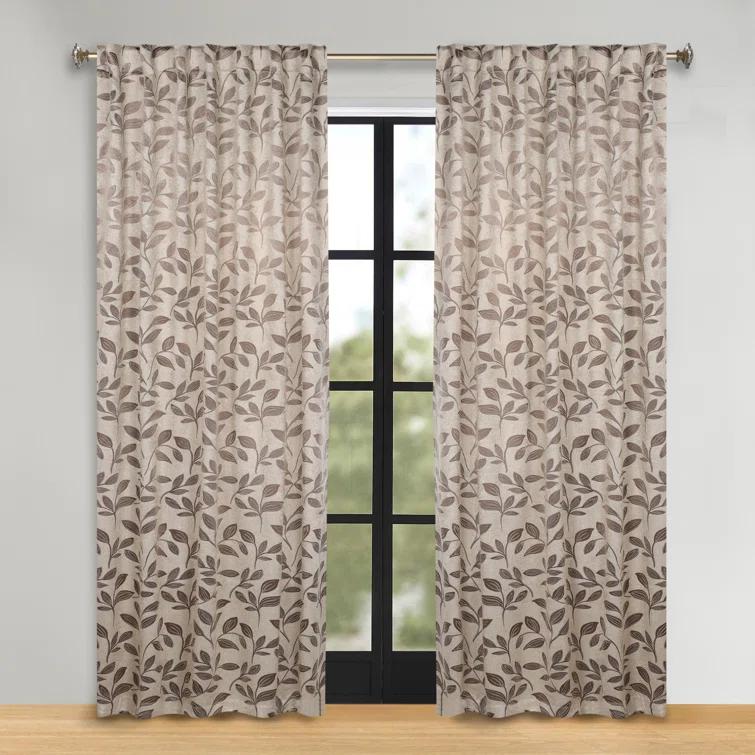 Superior Leaves Machine Washable Room Darkening Blackout Curtains With Back Tabs by Superior (Set of 2)