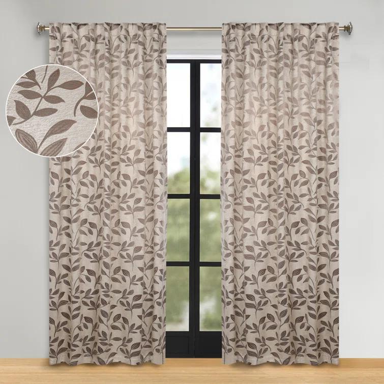 Superior Leaves Machine Washable Room Darkening Blackout Curtains With Back Tabs by Superior (Set of 2)