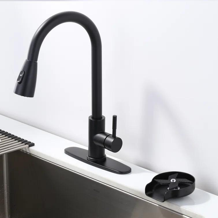 ARCORA Single Handle Stainless Steel Pull-Down Kitchen Faucet with Deckplate and Glass Rinser Combo