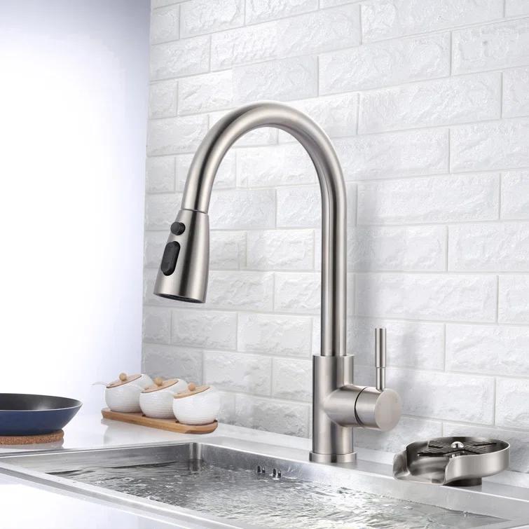 ARCORA Single Handle Stainless Steel Pull-Down Kitchen Faucet with Deckplate and Glass Rinser Combo