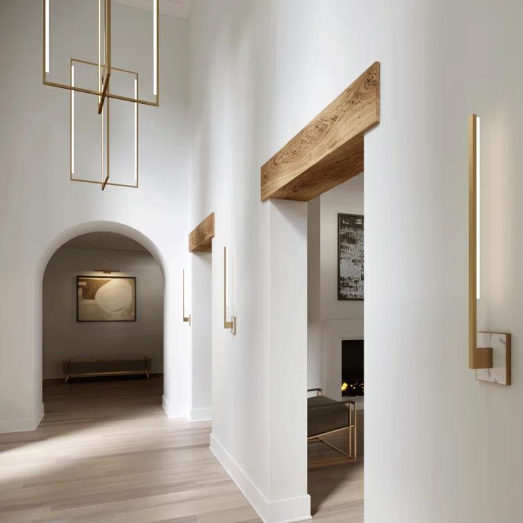 Klee Dimmable LED Wall Sconce in Black with Natural Brass and White Marble