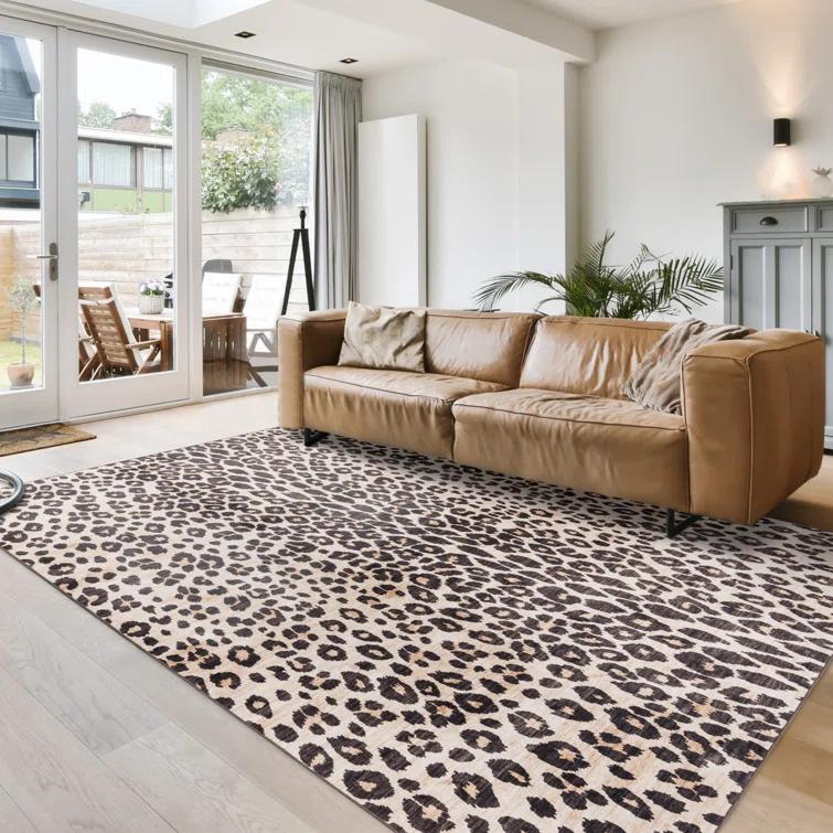 Gertmenian Crystal Print Lennie Leopard Brown Gold Ivory Modern Animal Print Flat Pile Indoor Area Rug