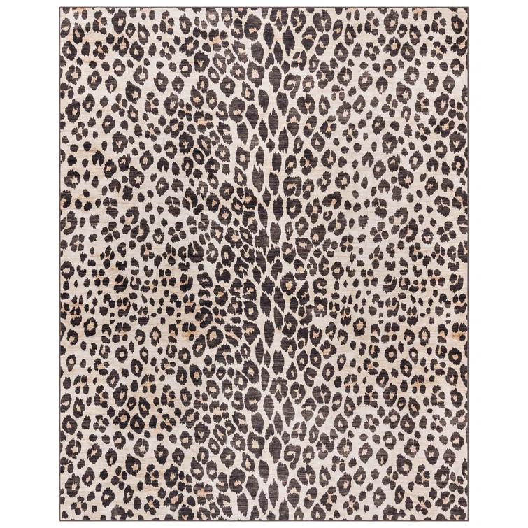 Gertmenian Crystal Print Lennie Leopard Brown Gold Ivory Modern Animal Print Flat Pile Indoor Area Rug