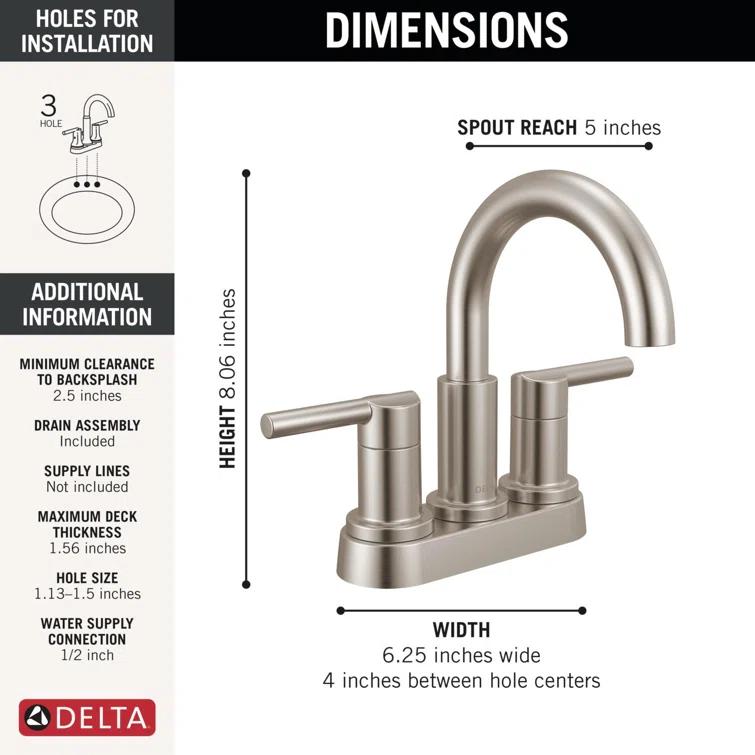 Nicoli Centerset Bathroom Faucet, 2-Handle Bathroom Sink Faucet