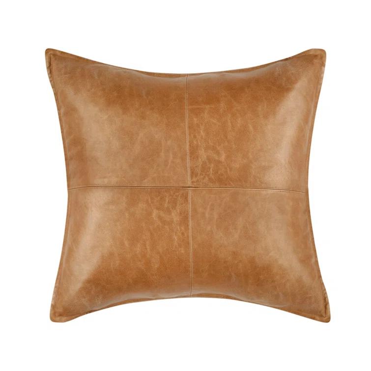 Cheyenne 22" Brown Genuine Leather Throw Pillow