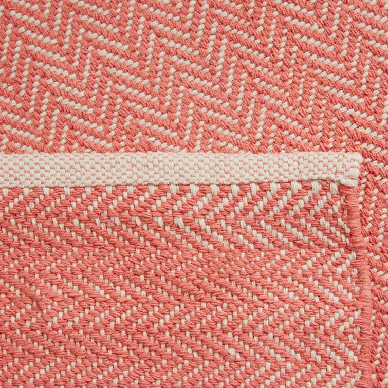 Herringbone Coral Handwoven Cotton Rug
