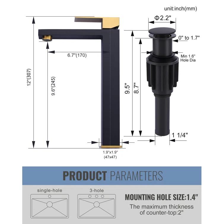 High Arc Single Handle Single Hole Bathroom Faucet With Drain Kit