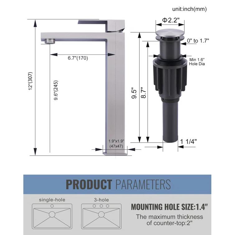 High Arc Single Handle Single Hole Bathroom Faucet With Drain Kit