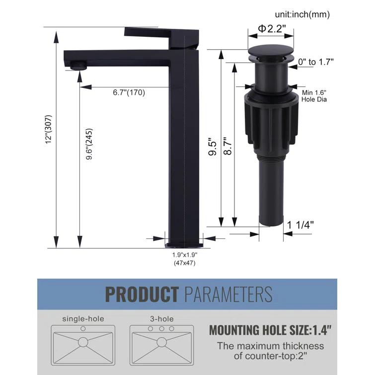 High Arc Single Handle Single Hole Bathroom Faucet With Drain Kit
