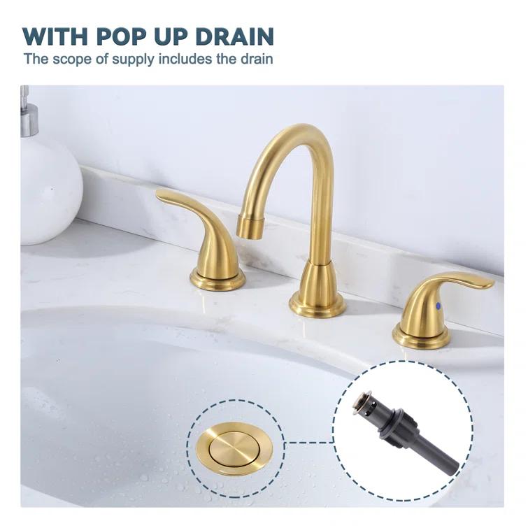 8 Inch Widespread Double Handle Bathroom Faucet With Pop-Up Drain Kit