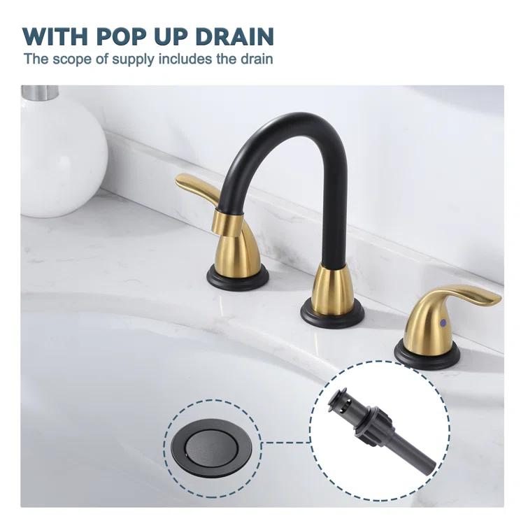 8 Inch Widespread Double Handle Bathroom Faucet With Pop-Up Drain Kit