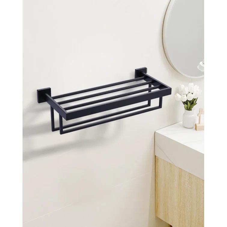 ARCORA AR5150101B-20 2-Tier Wall Mounted Stainless Steel Bathroom Towel Rack With 2 Towel Bars Square Rods