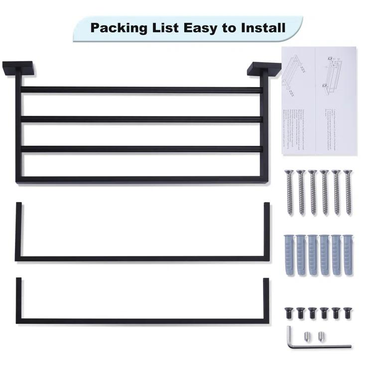 ARCORA AR5150101B-20 2-Tier Wall Mounted Stainless Steel Bathroom Towel Rack With 2 Towel Bars Square Rods