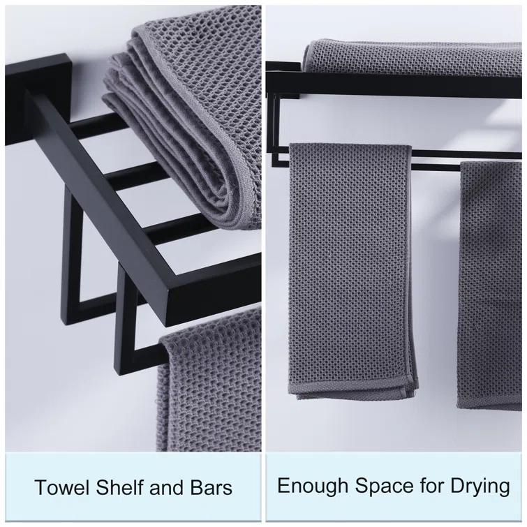 ARCORA AR5150101B-20 2-Tier Wall Mounted Stainless Steel Bathroom Towel Rack With 2 Towel Bars Square Rods