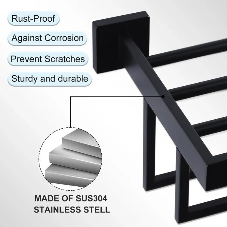 ARCORA AR5150101B-20 2-Tier Wall Mounted Stainless Steel Bathroom Towel Rack With 2 Towel Bars Square Rods