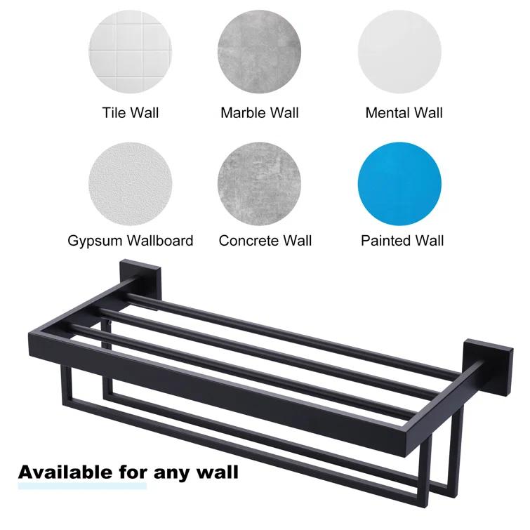 ARCORA AR5150101B-20 2-Tier Wall Mounted Stainless Steel Bathroom Towel Rack With 2 Towel Bars Square Rods