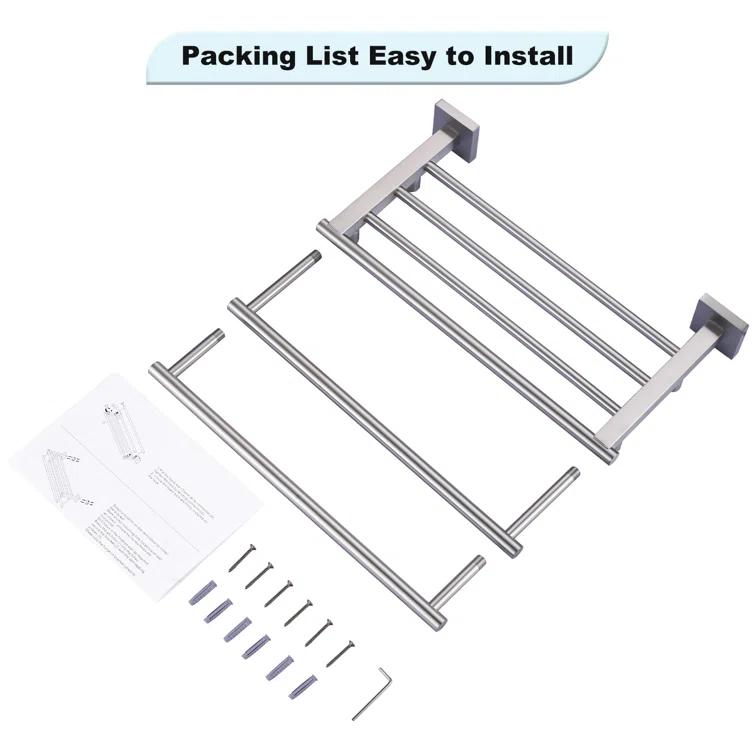 2-Tier 20" Wall Mounted Stainless Steel Bathroom Towel Rack With 2 Towel Bars Round Rods