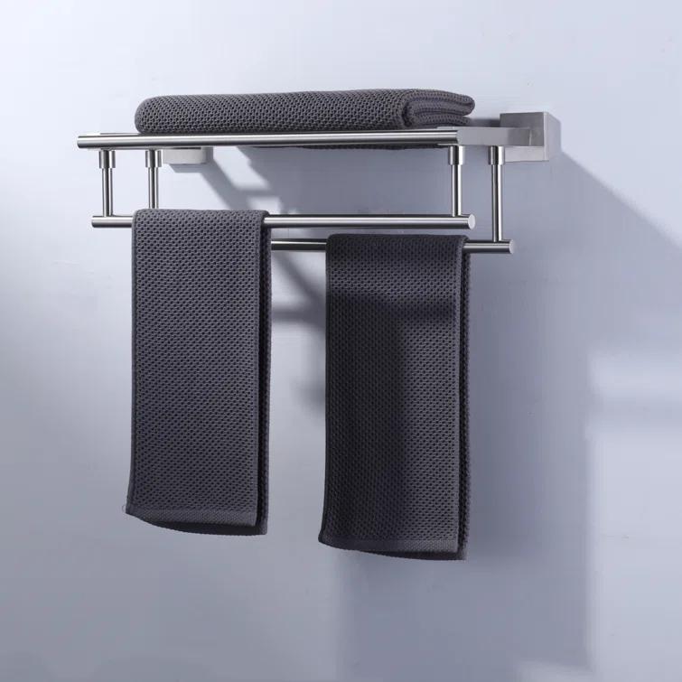 2-Tier 20" Wall Mounted Stainless Steel Bathroom Towel Rack With 2 Towel Bars Round Rods