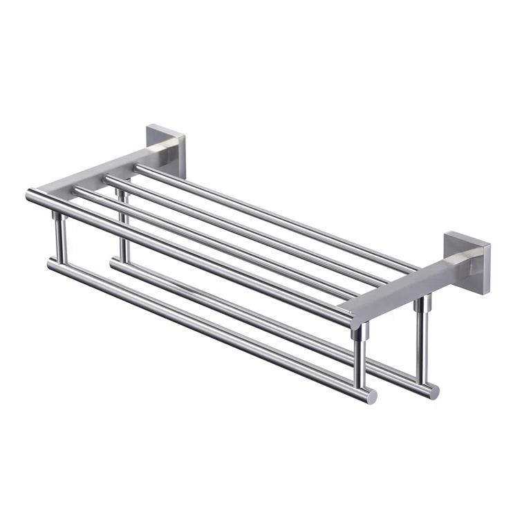 2-Tier 20" Wall Mounted Stainless Steel Bathroom Towel Rack With 2 Towel Bars Round Rods