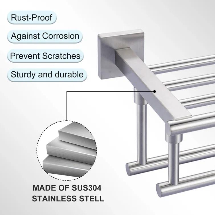 2-Tier 20" Wall Mounted Stainless Steel Bathroom Towel Rack With 2 Towel Bars Round Rods