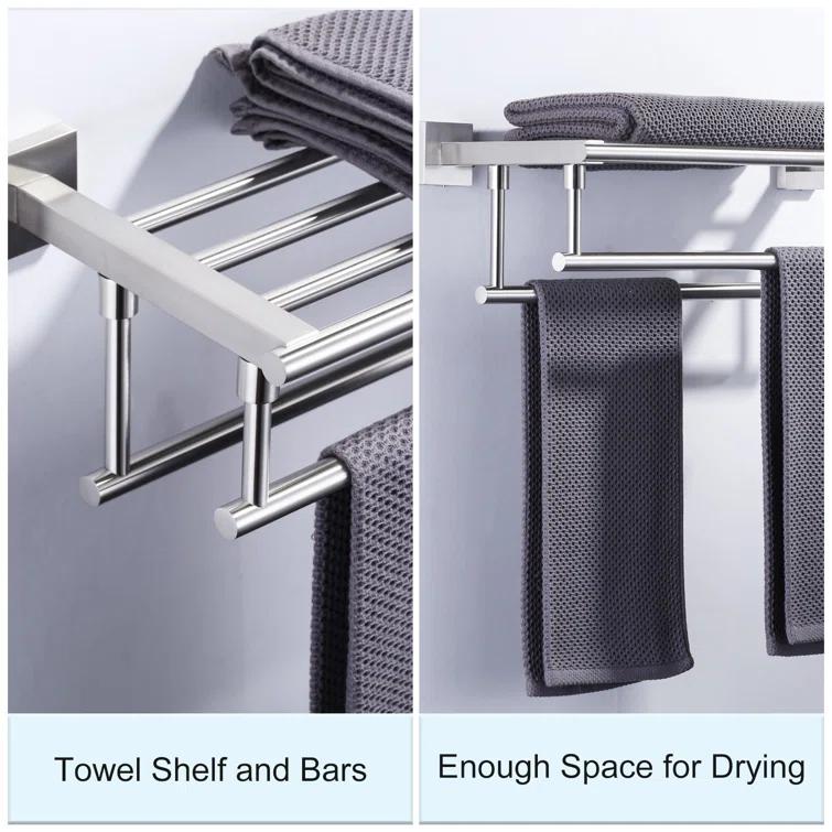 2-Tier 20" Wall Mounted Stainless Steel Bathroom Towel Rack With 2 Towel Bars Round Rods